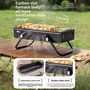 Griglia per <span class=keywords><strong>Barbecue</strong></span> Pieghevole in Acciaio, Portatile, Antivento, Senza Fumo, Antiruggine, per Grigliate all'Aperto con Spiedini - Product Image 3