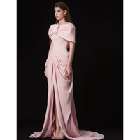 Robe de soirée pour femme, nouvelle collection 2025, design maxi floral, tissu écologique de luxe, col à volants, silhouette fourreau rose, sur mesure