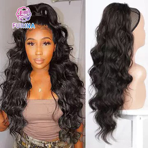 FURINA Vente en gros Extensions de cheveux synthétiques super douces longues bouclées crépues Deep Wave I-tip Queue de cheval à cordon avec peigne Clip-in - Product Image 4
