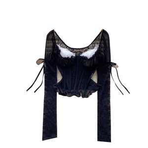 Blouses en dentelle <span class=keywords><strong>sexy</strong></span> à manches longues pour femme, chemises unies en dentelle, hauts <span class=keywords><strong>sexy</strong></span> pour femme, vêtements pour femme en gros - Product Image 5