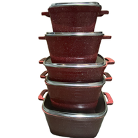 Ensemble de 10 casseroles carrées en granit antiadhésives en aluminium moulé sous pression - Ensemble polyvalent de casseroles et poêles avec couvercles en verre pour usage domestique et commercial
