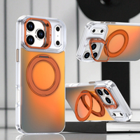 Étui de téléphone portable de couleurs dégradées de luxe pour iPhone 17 Pro Max avec couvercle de téléphone laser porte-objectif avec béquille à rotation à 360 °