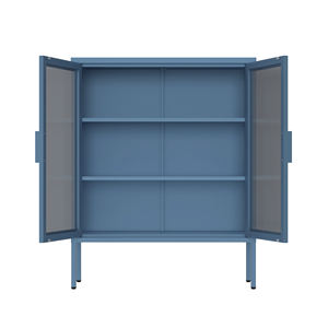 מזנון זכוכית לסלון, ארון אחסון ותצוגה ממתכת, ויטרינה מפלדה בעיצוב מודרני - Product Image 4