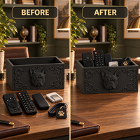 Support de télécommande en plastique pour bouledogue français, organisateur noir baroque, boîte de rangement décorative pour télécommandes de télévision, téléphones portables, clés