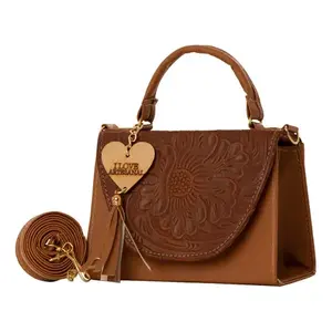 Bolso Bandolera Fana Fina Lupe Camel, Cuero Genuino con Grabado Floral, Estilo Vintage, Bolso de Hombro para Mujer para Uso Diario - Product Image 4