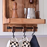 Étagère murale pour barista personnalisée, en bois, pour porte-filtre, tamper et autres accessoires à expresso, conforme aux normes alimentaires