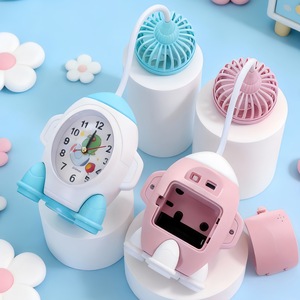 LingPan Cartoon Rocket Desk <b>Clock</b> Fan With Alarm <b>Battery</b> Operated For Student Back To School Gift - Product Image 2