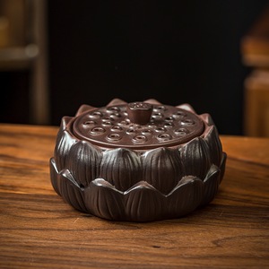 Paarse aardewerk theepot van hoge kwaliteit, theehuisdier, grote theeschotel, asbak, gouden geld-schildpad, draaiende gouden cicade, theereceptenpot - Product Image 2