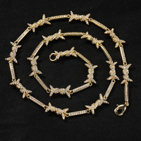 Collier fin personnalisé Hip Hop Rap avec fermoir mousqueton, chaîne à épines en fil de fer CZ Bling Iced Out pour hommes