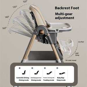 Chaise Haute Multifonctionnelle SeaMind pour Bébé et Enfant en Bas Âge, Design Moderne, Hauteur Réglable, Pliable, <span class=keywords><strong>Inclinable</strong></span>, Structure en Métal et Plastique Durable - Product Image 3