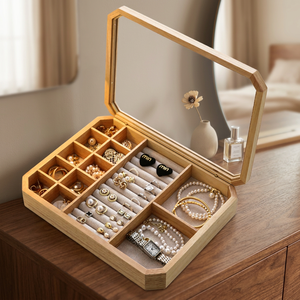 Wooden <b>Jewelry</b> <b>Box</b> Rectangle Lid Closure <b>Velvet</b> Lining Elegant Style <b>Jewelry</b> Organizer for Necklace Watch Earrings Rings - Product Image 4