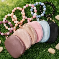 Gelang Silikon Manik-Manik Lucu untuk Wanita, Dompet Koin Kecil Portabel, Kantong Koin PU dengan Ritsleting, Tempat Kartu ID, Penyimpanan Saku Harian Wanita