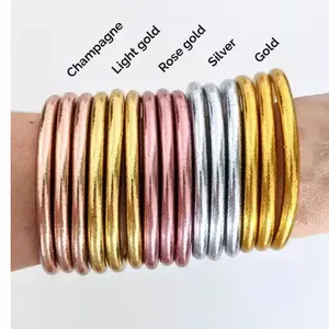 High Quality Glossy Stackable Thin Round Bangle Classic Simple Gold Circle Plain Bangle Bracelet