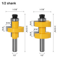 Fresa combinada de vástago redondo de 12 mm, 1/2 pulgada y 8 mm con rodamiento de bolas y dientes cuadrados para uniones de mortaja y espiga