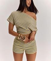 Ensemble tendance d'été pour femmes, chemise rayée, crop top et short, ensemble 2 pièces, ensemble 2 pièces Y2k, short, vêtements pour femmes