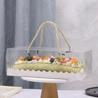 Boîte à gâteau en plastique transparent IMEE, carrée ou rectangulaire, avec bande dorée, transparente