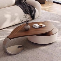 Table basse moderne de style nordique en forme de feuille avec base en acier inoxydable et tiroir pour le salon