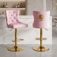 Tabouret de bar réglable en velours de qualité commerciale avec dossier, pivotant, doré de luxe, robuste, avec accoudoirs en forme de tête de lion, pour hôtel