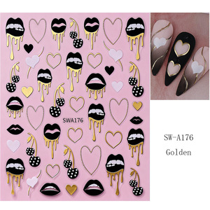 Pegatinas de <span class=keywords><strong>Uñas</strong></span> 3D con Tema de San Valentín, Corazones Negros de Plástico Autoadhesivas, Decoración de Manicura DIY, Venta Caliente, Marca Personalizada - Product Image 6