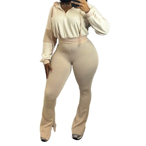 Conjunto Casual de 2 Piezas para Mujer, Sudadera con Capucha de Rayas Trenzadas y Pantalones Acampanados, Sudadera Colorida con Diseño Combinado - Product Image 4