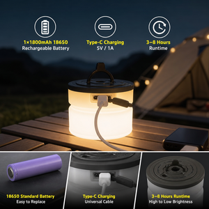 Lampada da Campeggio LED 2 in 1, Lanterna Ricaricabile con Striscia Luminosa 10M, Dimmerabile, Impermeabile IP54, Luce USB per Tenda da Esterno - Product Image 5