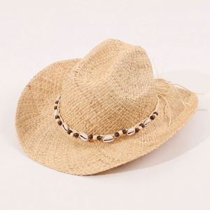 New Summer Sun <b>Hat</b> Handmade Raffia Straw Cowboy <b>Hat</b> Hollow Design Casual Beach <b>Hats</b> With Shells Decoration - Product Image 6