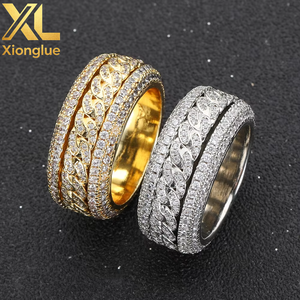 European American Hip-hop Copper Zircon Natural Claw Setting <b>Ring</b> Rotatable Cuban Design Trendy Personalized Women's 18K Gold - Product Image 4