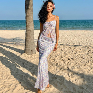 Conjuntos de falda para <span class=keywords><strong>mujer</strong></span> <span class=keywords><strong>90s</strong></span> <span class=keywords><strong>Vintage</strong></span> fuera del hombro camiseta sin mangas con faldas largas Y2k elegante traje de dos piezas 2000S <span class=keywords><strong>ropa</strong></span> 3425 - Product Image 2