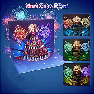 DIY Age Birthday <strong>Cards</strong> Fireworks Pop-up Cake Light Music Black Gold Happy Birthday <strong>Card</strong> Gift for <strong>Husband</strong> Men Women - Product Image 2