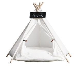Indoor Linen Canvas Fashion Cartoon Pet Tent <strong>Bed</strong> All Season Cozy Triangle Cave for <strong>Dogs</strong> Cats - Product Image 2