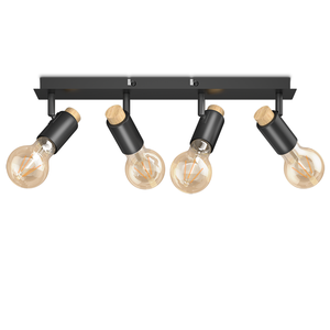 Spot de <span class=keywords><strong>plafond</strong></span> E27 vintage noir en bois et métal, 4 lumières rotatives, montage en surface, idéal pour salon, chambre à coucher, intérieur – Vente directe usine - Product Image 1