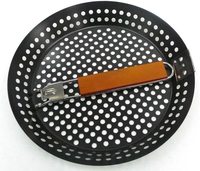 Poêle à frire antiadhésive en acier au carbone noir pour barbecue avec poignée pliante facile et panier en acier inoxydable plats de cuisson et casseroles