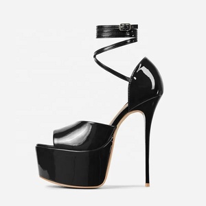 Sandales sexy à bride cheville pour femme, talons aiguilles fins, plateforme, bout ouvert, en cuir verni, pour pole dance et soirées club - Product Image 3