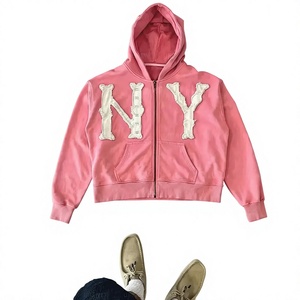 Sweat-shirt rose à capuche zippé pour homme, coupe classique, 100 % polyester polaire anti-boulochage, avec poches, idéal pour l'automne - Product Image 1