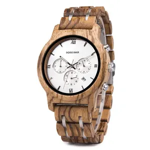 DODO DEER Men and Women Wood Watch Wooden Buckle Oem Steel B12 Round Adjustable SAPPHIRE Crystal 2 Years Stainless Steel,wooden