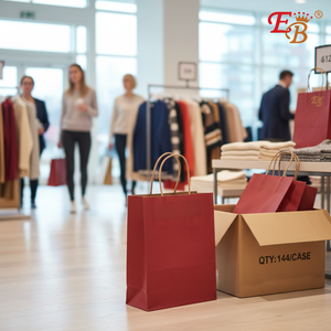 144 pièces/carton 10"X12.6"X5" Sac cadeau en carton kraft rouge avec poignée en coton, logo personnalisé, pour supermarché, vêtements, exposition, modèle 83831 - Product Image 3