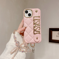 Petit style diamant motif personnalisé métal lettre lanière en cuir étui pour téléphone portable adapté pour iPhone 16 15 14 promax