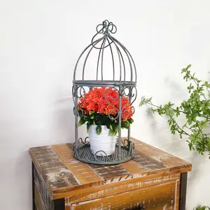 金属悬挂花篮，带圆线植物支架，带链条装饰花盆，用于花园金属花架