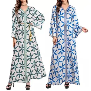 LL116 Muslim dubai kaftan Women's Fashion Print luxury abaya designers Lace Robe Dress