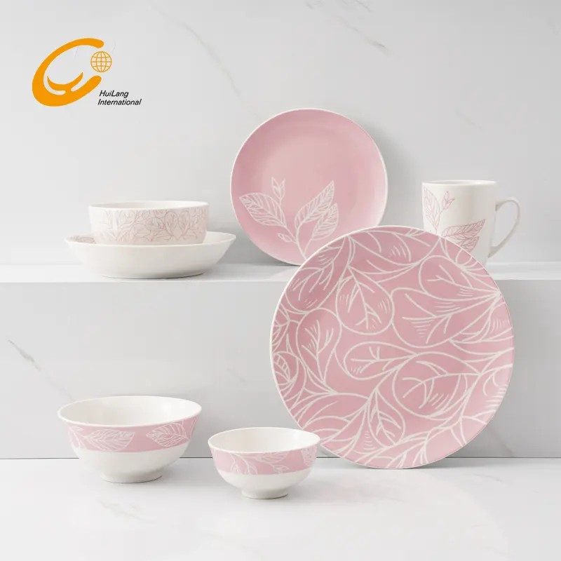 Huilang Porcelain Dinner Set European Pastoral Warm Kitchen Dishes Ceramic Tableware Set For Mall Shopping Hotel Restaurant