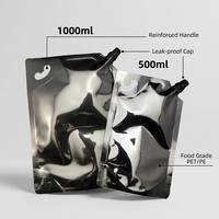 Sachet Doypack personnalisé noir refermable avec bec verseur, en PET/PE de qualité alimentaire, 500 ml 1000 ml, pour liquides (vodka et boissons)