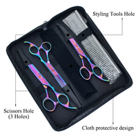 Ciseaux de coiffure professionnels grand espace de rangement pouvant contenir 4 ciseaux et peigne Kit cisailles en cuir pour animaux de compagnie ensemble étui avec emballage