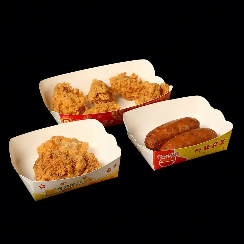 Kertas kelas makanan desain khusus untuk pergi ke kotak ayam goreng Prancis dengan cetakan kemasan makanan cepat