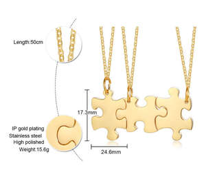 Stainless Steel <strong>Personalised</strong> Love <strong>Friendship</strong> Engravable Puzzle Pendant Necklace 18k PVD Gold BFF Couple Valentine's Day <strong>Gift</strong> - Product Image 3