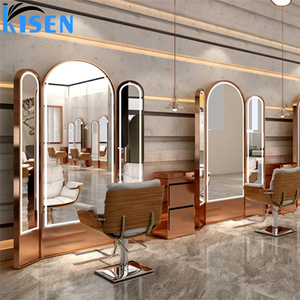 KISEN Stainless Steel Salon Display Cabinet Dressing <b>Table</b> And Storage Shelves Contemporary Large <b>Mirror</b> For Barber Shop Use - Product Image 1