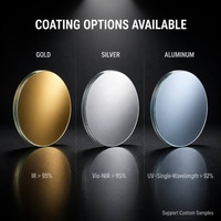 Cermin Optik Bulat Ukuran Kustom Berlapis Aluminium Emas Perak dengan Refleksi Tinggi dari Logam, K9 Quartz, dan Safir