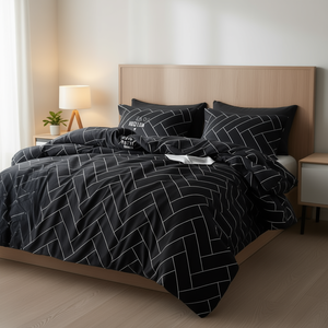 Parure de lit moderne en microfibre, motif brique noir et blanc, pour lits simples, doubles et très grands, douce, toutes saisons, pour la maison, comprenant housse de couette et draps. - Product Image 2
