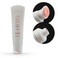 Bouteille en PE blanche vide de 100 ml de haute qualité avec tête de brosse en silicone pour emballage cosmétique de lait nettoyant – Vente en gros