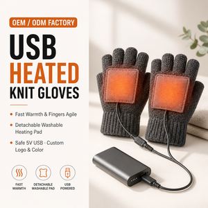Gants en tricot chauffants USB avec coussinets chauffants amovibles, fermeture auto-agrippante, poignets côtelés et alimentation 5V pour un confort quotidien - Product Image 1