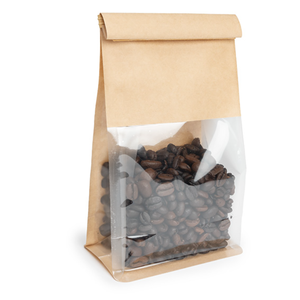 Grosir kustom persegi blok datar bawah jendela tas kertas biji kopi timah dasi makanan penutup tas kertas Kraft dengan jendela - Product Image 1